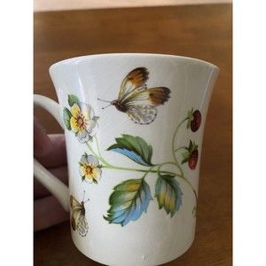 Staffordshire James Kent - set of 2 Butterfly & Strawberries Mugs/Cups